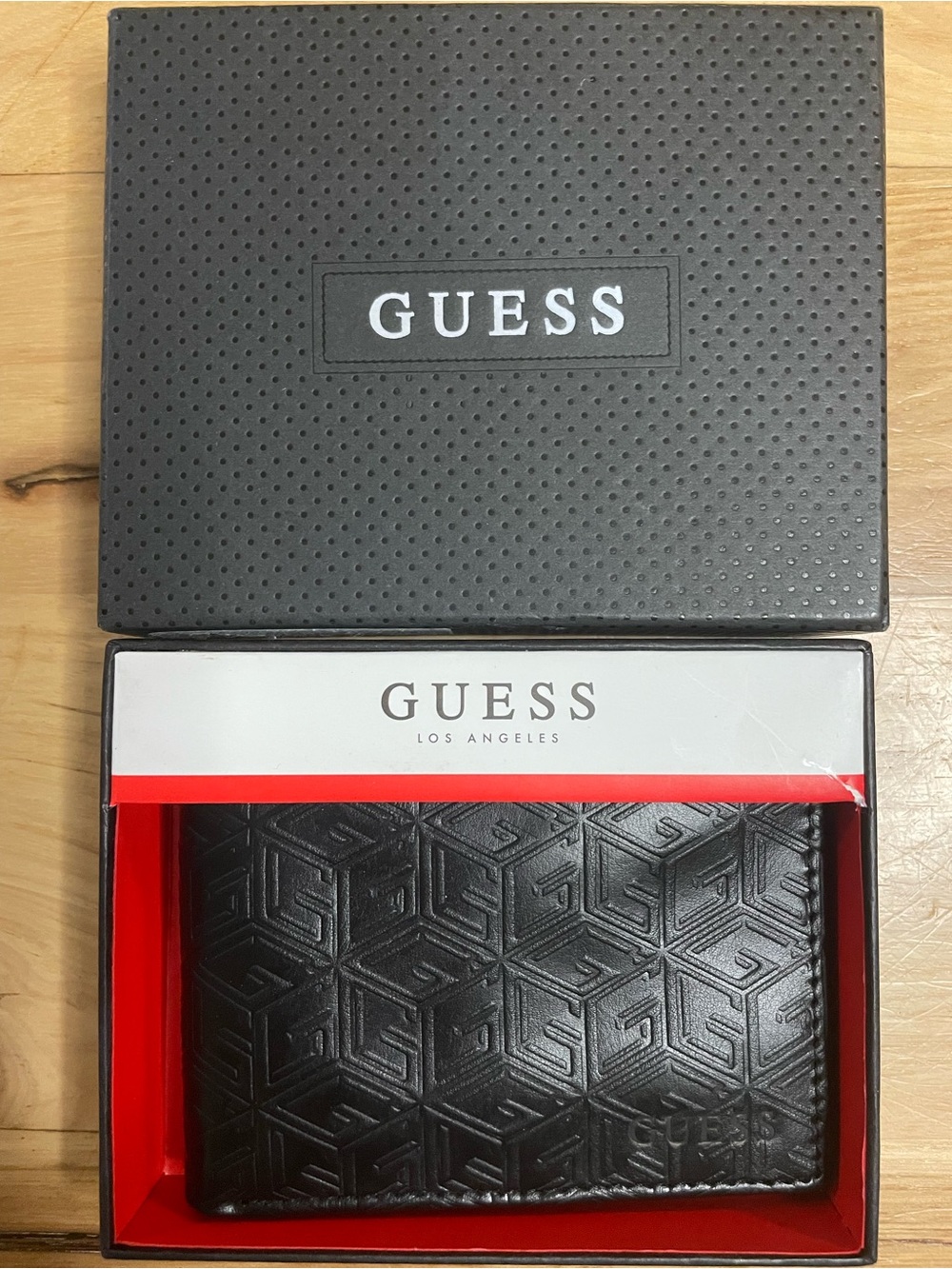 GUESS Black Embossed Leather Bi-Fold Wallet